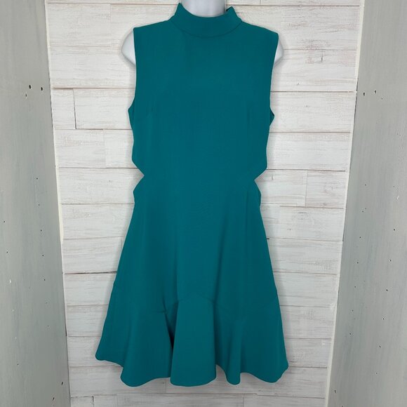 NWT Ted Baker London Cormier Turquoise Dress Cut Out Fluted Shift Size 4/6 - Picture 2 of 12